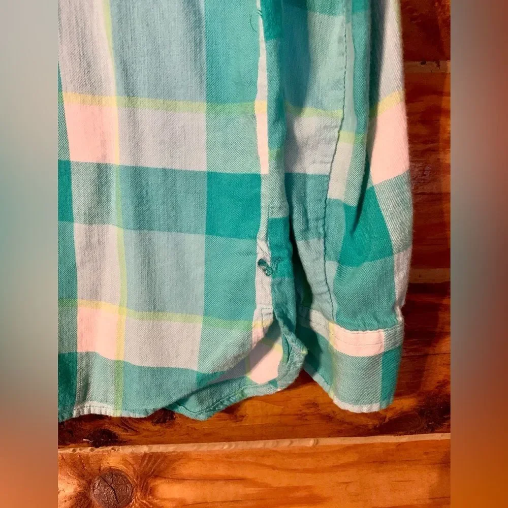 American Eagle Turquoise Blue Button Down Plaid Shirt Small - Picture 4 of 9